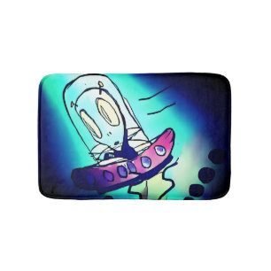 Tapis De Bain Croquis d'UFO Alien Surréaliste