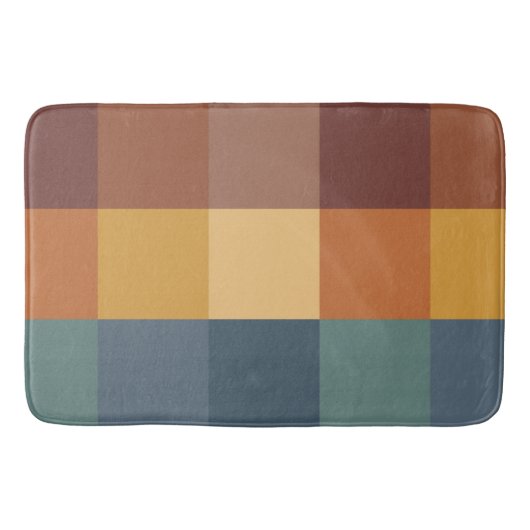 TAPIS DE BAIN CUBES TURQUOISES BLEU BROWN TAN MUSTARD (Devant)