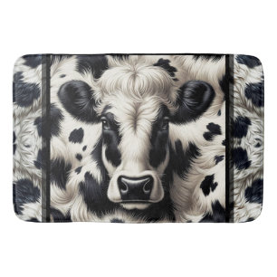 Tapis De Bain Cuir de vache noir et blanc Aspect fourrure peluch