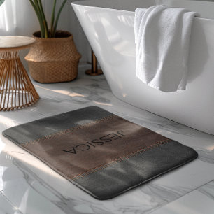 Tapis De Bain Cuir Vintage noir et Brown pointillé
