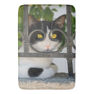 Tapis De Bain Curieux Chat avec cadre Spectacles Photo amusante