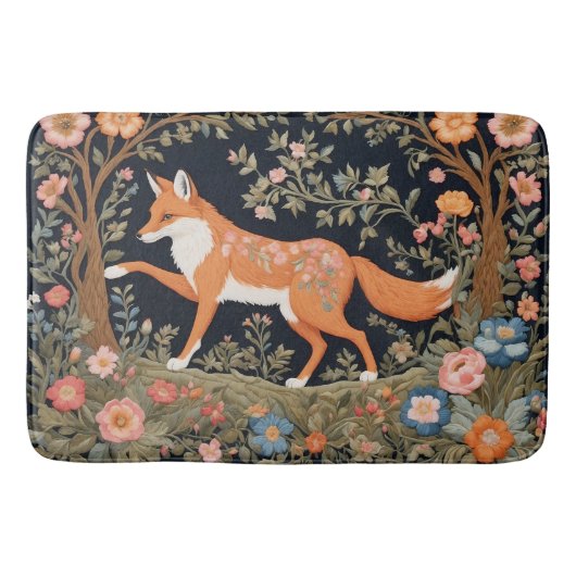 Tapis De Bain Curieux Fox Faux Broderie Élégant Floral (Devant)