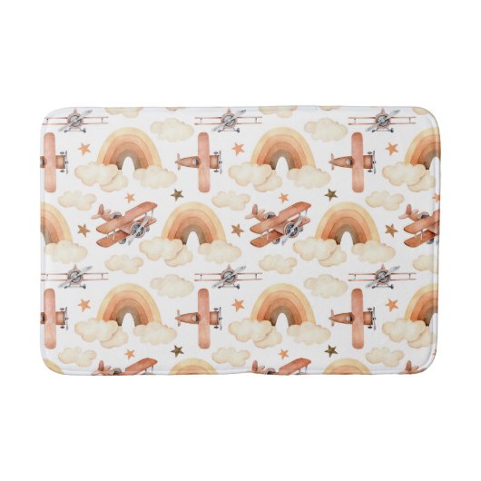 Tapis De Bain Cute aquarelle Rainbow Motif d'avion (Devant)