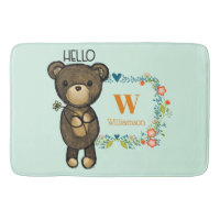 Cute Bear, Yellow Flower & Floral Wreath Monogram