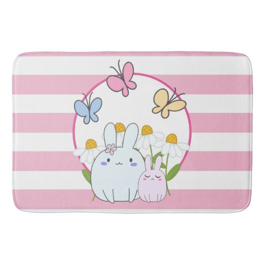 Tapis De Bain Cute Bunnies avec marguerites de printemps et papi (Devant)