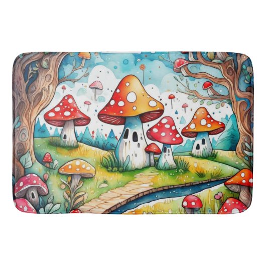 Tapis De Bain Cute champignons feuille cottage design (Devant)