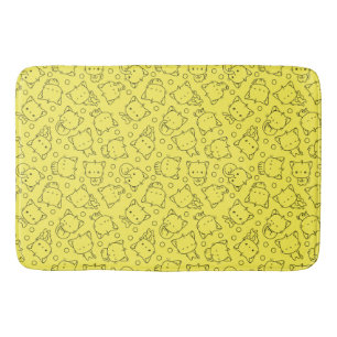 Tapis De Bain Cute chatons et pois noir et jaune