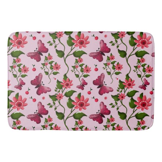 Tapis De Bain Cute Cherry Butterfly Pattern, Glossy Kawaii Fruit (Devant)