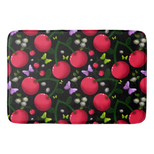 Tapis De Bain Cute Cherry Butterfly Pattern, Glossy Kawaii Fruit (Devant)