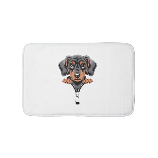 Tapis De Bain Cute Dachshund Peeking Out of Zipper Illustration (Devant)
