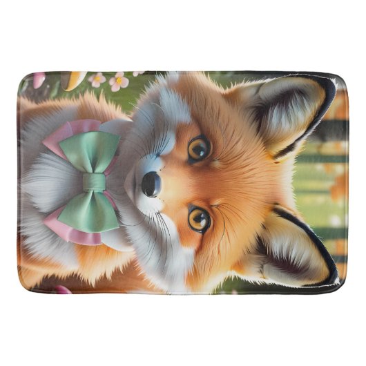 Tapis De Bain Cute Fox avec arc vert et rose (Devant)