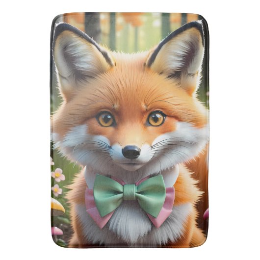 Tapis De Bain Cute Fox avec arc vert et rose (devant Vertical)