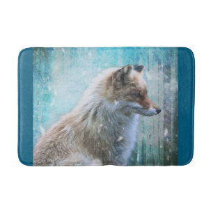 Tapis De Bain Cute Furry Fox sur Blue Grunge Arrière - plan
