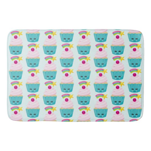 Tapis De Bain Cute gâteau bleu avec Motif de visage Kawaii (Devant)