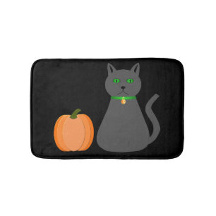 Tapis De Bain Cute Halloween Chat et Citrouille