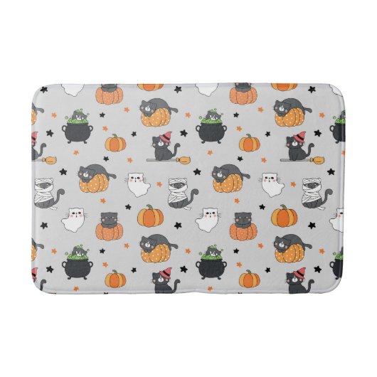 Tapis De Bain Cute Halloween Chats et Fantômes Motif (Devant)