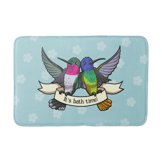 Tapis De Bain Cute Hummingbirds It's Bath Time! Ribbon Cartoon (Devant)