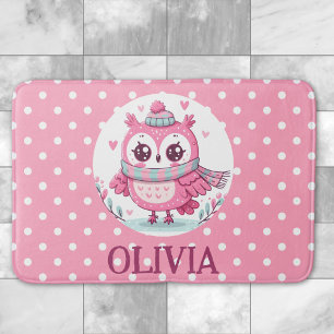 Tapis De Bain Cute Little Pink Owl et Pois