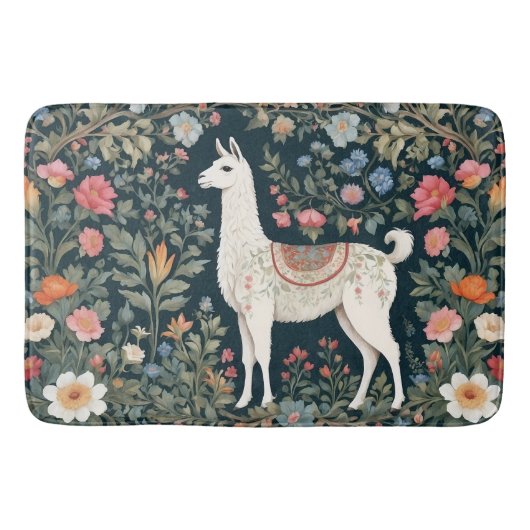 Tapis De Bain Cute Llama Élégant Floral (Devant)