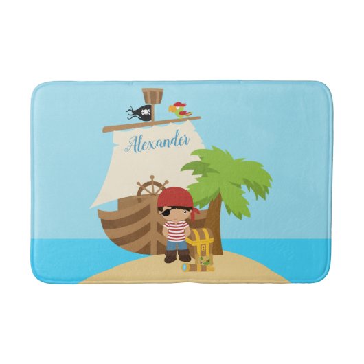 Tapis De Bain Cute Pirate Boy & A Big Ship Custom Name (Devant)
