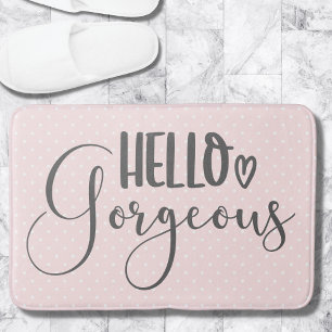 Tapis De Bain Cute rose et blanc tache Bonjour belle typographie