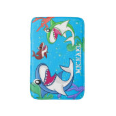 Tapis De Bain Cute Shark Sea Life Ocean Nom personnalisable Enfa (Devant (Vertical))