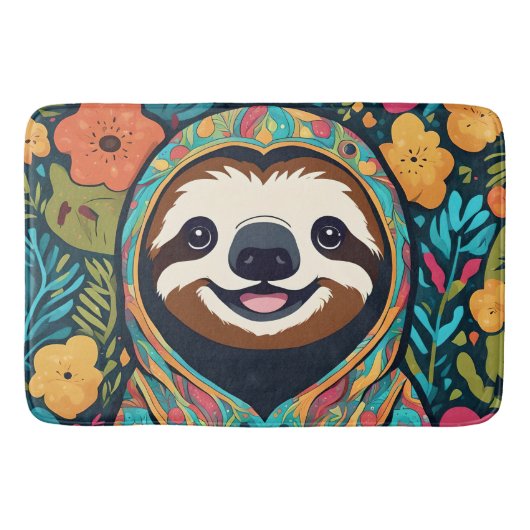 Tapis De Bain Cute sloth surrounded by flowers (Devant)