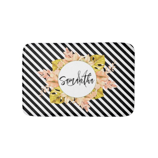 Tapis De Bain Cute Stripes et Monogramme Floral (Devant)