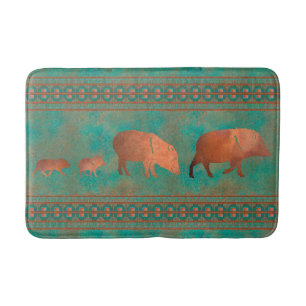 Tapis De Bain Cute sud-ouest Javelina Famille Cuivre Turquoise M