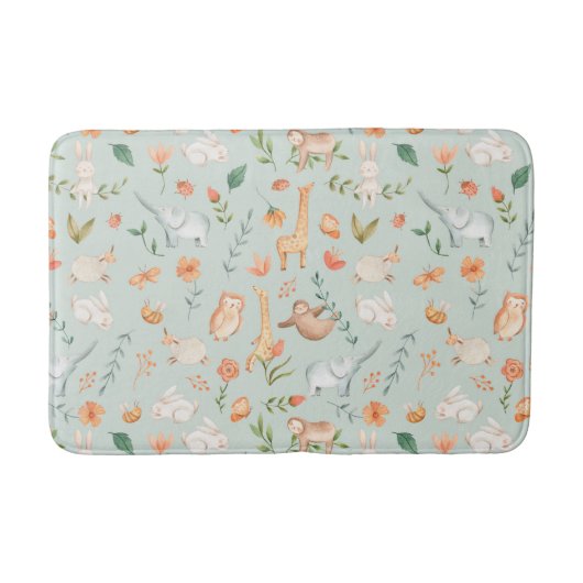 Tapis De Bain Cute Turquoise bébé animal Pastel Motif (Devant)