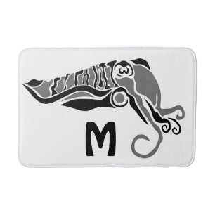 Tapis De Bain Cuttlefish primitif dans un style stylo foncé