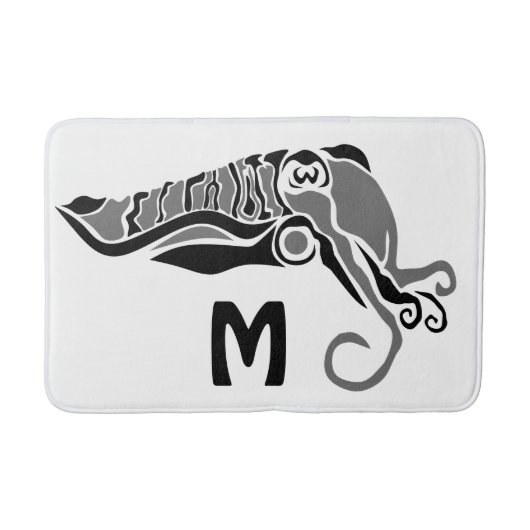 Tapis De Bain Cuttlefish primitif dans un style stylo foncé (Devant)