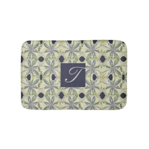 Tapis De Bain Cyanus Flower et Navy Bl. Monogramme