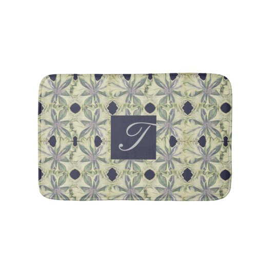 Tapis De Bain Cyanus Flower et Navy Bl. Monogramme (Devant)
