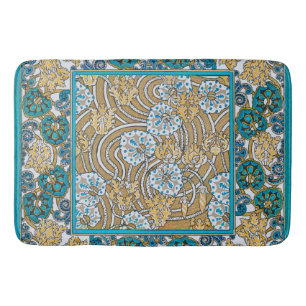 Tapis De Bain cyclamen bleu art nouveau fleur botanique