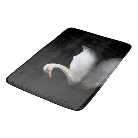 Tapis De Bain Cygne blanc sur noir (Angle)