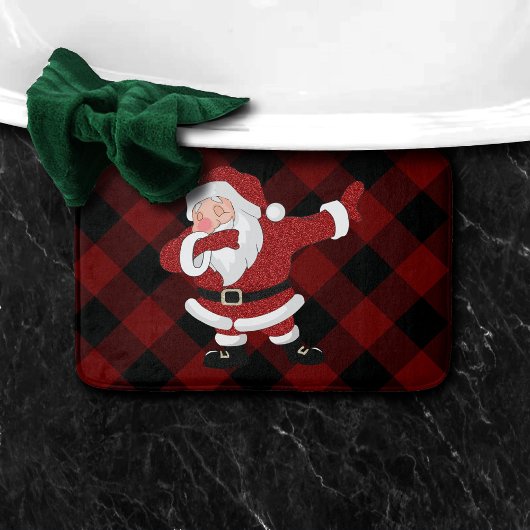 Tapis De Bain Dabbing Red Plaid Santa Claus | Fun Rustic Buffalo