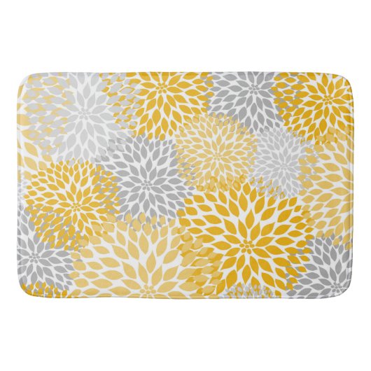 Tapis De Bain Dahlia Bouquet - moutarde jaune gris floral (Devant)