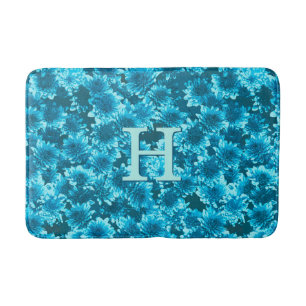 Tapis De Bain Dahlia Motif graphique moderne, Indigo Blue