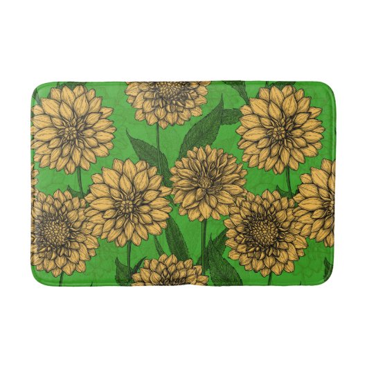 Tapis De Bain Dahlias en jaune et vert (Devant)