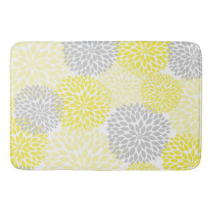 Tapis De Bain Dahlias gris jaune / salle de bains fleurie