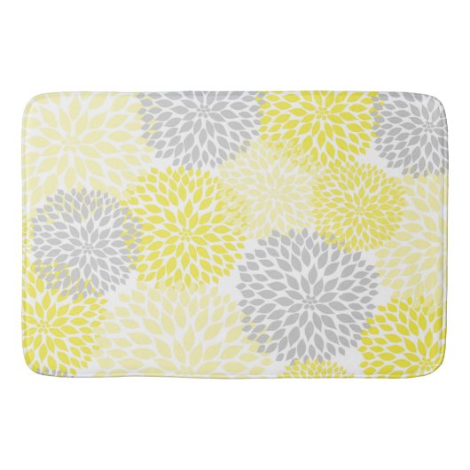 Tapis De Bain Dahlias gris jaune / salle de bains fleurie (Devant)