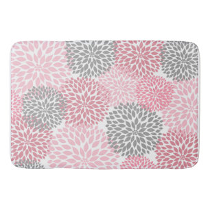 Tapis De Bain Dahlias gris rose fleurs florales