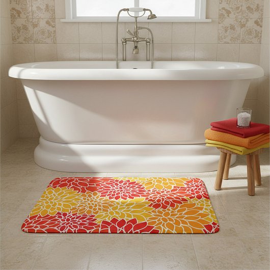 Tapis De Bain dahlias orange et rouge