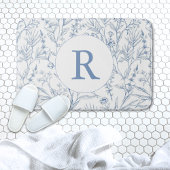 Tapis De Bain Dainty Bleu et Blanc Floral Monogramme Bain Mat