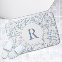 Dainty Bleu et Blanc Floral Monogramme Bain Mat