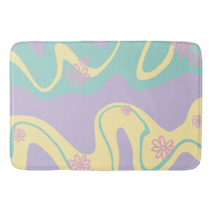 Tapis De Bain Daisy Groove Pastel Rose, Jaune, Violet & Vert