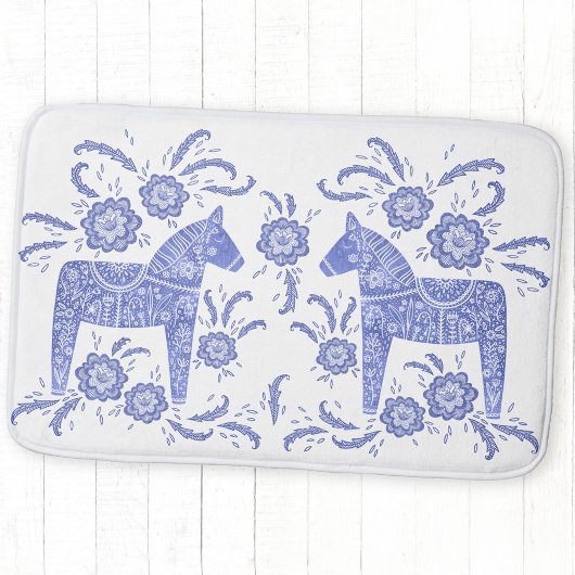 Tapis De Bain Dala suédois Cheval Indigo Mat Bleu et Blanc