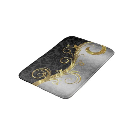 Tapis De Bain Damas Argent Et Damas Noir (Angle)