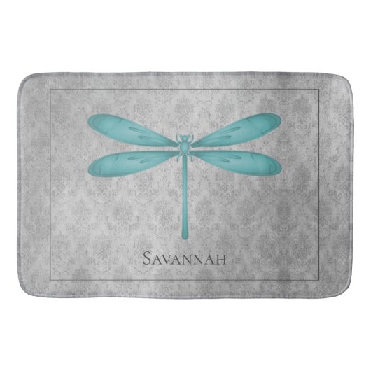 Tapis De Bain Damas de libellule turquoise (Devant)